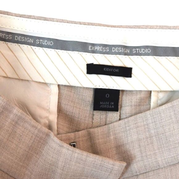 Express Design Studio Editor Shorts Size 0 Tan Cream Career Trouser Cuffed - Picture 8 of 9